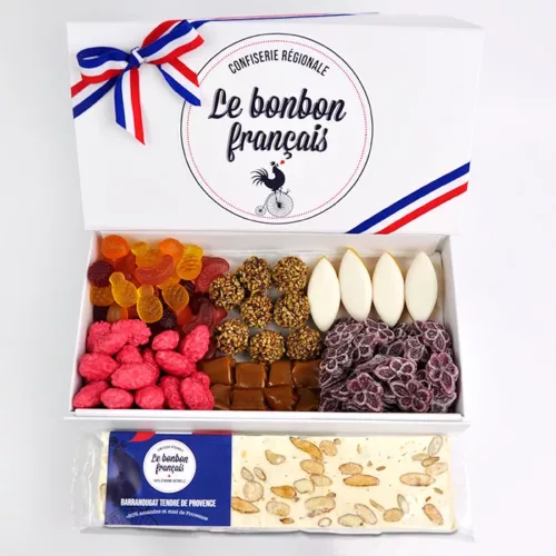 coffret assortiment confiseries, bonbon chocolatés, pralines, calissons, caramels, violettes, bonbon gélifiés, nougat ,le bonbon français