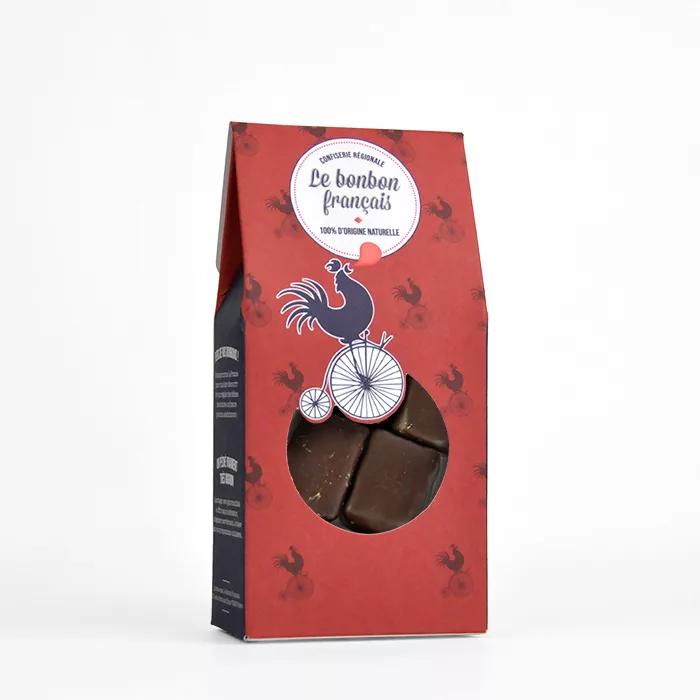 Nougat tendre enrobé de chocolat noir - Le Bonbon Français packshot nougat tendre enrobé de chocolat noir, nougat, bonbon, confiserie, nougat chocolat, le bonbon francais