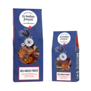 packshot géli-grizzly, ourson fruité, bonbin artisanal, bonbon aux ingrédients bio et végan, le bonbon français