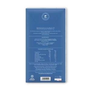packshot dos chocolat noir 71%, chocolat artisanal, tablette de chocolat noir, chocolat noir cacao 71% Équateur, petits carreaux de paris