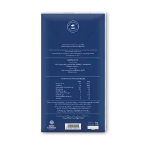 packshot dos chocolat noir 98%, chocolat artisanal, tablette de chocolat noir, chocolat noir cacao 98%, petits carreaux de paris