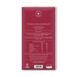 packshot dos chocolat noir au gingembre et piment d'Espelette, chocolat artisanal, tablette de chocolat noir, chocolat noir au gingembre et piment d'Espelette cacao 60%, petits carreaux de paris