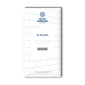 packshot chocolat blanc, chocolat artisanal, tablette de chocolat blanc, chocolat blanc cacao 28%, petits carreaux de paris