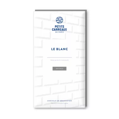 packshot chocolat blanc, chocolat artisanal, tablette de chocolat blanc, chocolat blanc cacao 28%, petits carreaux de paris