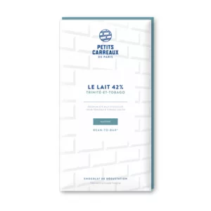 packshot chocolat au lait 42%, chocolat artisanal, tablette de chocolat au lait, chocolat au lait cacao 42% Trinité-et-Tobago, petits carreaux de paris
