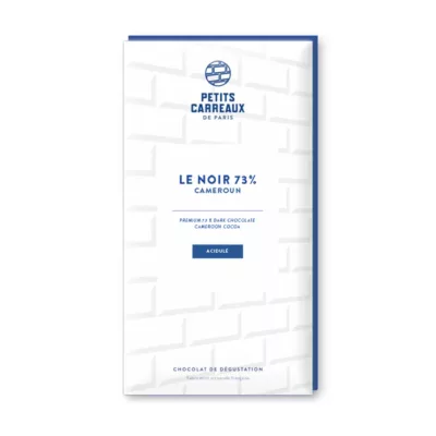 packshot chocolat noir 73%, chocolat artisanal, tablette de chocolat noir, chocolat noir cacao 73% Cameroun, petits carreaux de paris