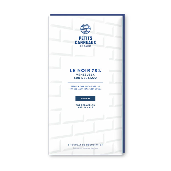 packshot chocolat noir 78%, chocolat artisanal, tablette de chocolat noir, chocolat noir cacao 78% Venezuela, petits carreaux de paris