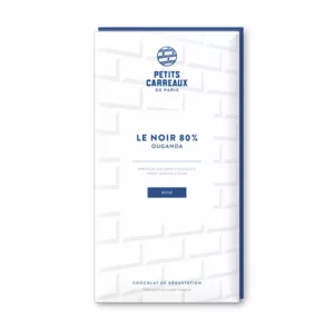 packshot chocolat noir 80%, chocolat artisanal, tablette de chocolat noir, chocolat noir cacao 80% Ouganda, petits carreaux de paris