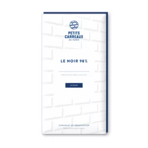 packshot chocolat noir 98%, chocolat artisanal, tablette de chocolat noir, chocolat noir cacao 98%, petits carreaux de paris