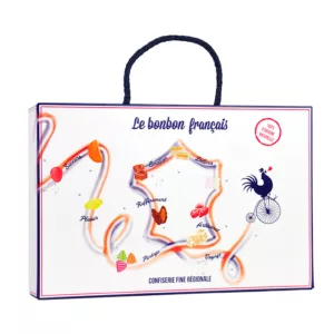 coffret cadeau confiseries régionales, nougat de provence, caramel au beurre salé de bretagne, bêtise de cambrai, praline rose, violette, berlingot de carpentras, bonbon naturel, bonbon made in france, le bonbon français