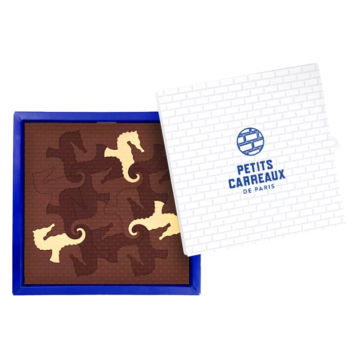 coffret cadeau chocolat, coffret cadeau, coffret puzzle hippocampes