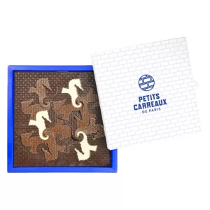 coffret cadeau chocolat, coffret cadeau, coffret puzzle hippocampes, chocolats artisanaux, chocolat artisanal, chocolat noir, chocolat au lait, chocolat blanc, petits carreaux de paris