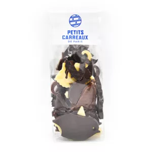 sachet friture de pâques, chocolat de pâques, chocolat lait, chocolat noir, chocolat blanc, lapin de pâques, cloche de pâques, poussin de pâques, petits carreaux de paris